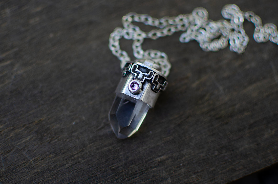 Phantom Quartz Neclace with Pink Swarovski Crystal