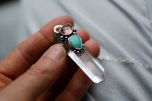 Load image into Gallery viewer, Clear Quartz Pendant with Strawberry Quartz and Turquoise