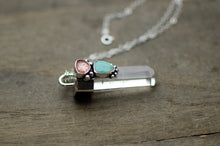 Load image into Gallery viewer, Clear Quartz Pendant with Strawberry Quartz and Turquoise