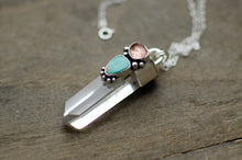 Load image into Gallery viewer, Clear Quartz Pendant with Strawberry Quartz and Turquoise