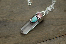 Load image into Gallery viewer, Clear Quartz Pendant with Strawberry Quartz and Turquoise