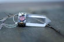 Load image into Gallery viewer, Clear Quartz and Strawberry Quartz Sterling Silver Talisman