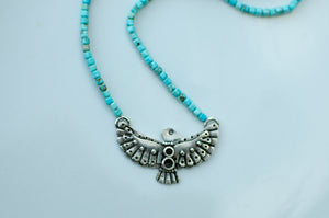 Thunderbird Sterling Silver Necklace with Turquoise Beads - A