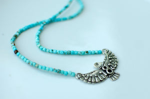 Thunderbird Sterling Silver Necklace with Turquoise Beads - A