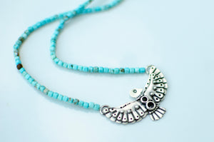 Thunderbird Sterling Silver Necklace with Turquoise Beads - A