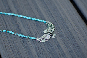 Thunderbird Sterling Silver Necklace with Turquoise Beads - A