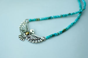 Thunderbird sterling Silver Necklace with Turquoise Beads - B