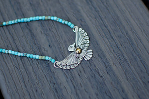 Thunderbird sterling Silver Necklace with Turquoise Beads - B