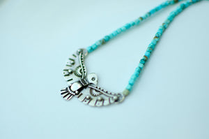 Thunderbird Sterling Silver Necklace with Turquoise Beads - C