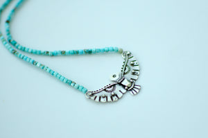 Thunderbird Sterling Silver Necklace with Turquoise Beads - C