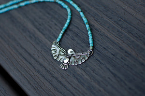 Thunderbird Sterling Silver Necklace with Turquoise Beads - C