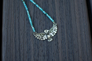 Thunderbird Sterling Silver Necklace with Turquoise Beads - C