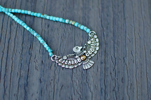Thunderbird Sterling Silver Necklace with Turquoise Beads - D
