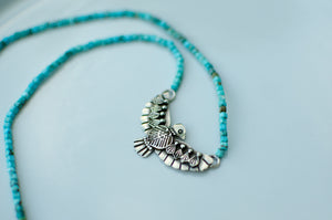 Thunderbird Necklace in Sterling silver with Turquoise Beads - E