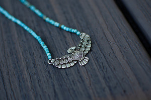 Thunderbird Necklace in Sterling silver with Turquoise Beads - E