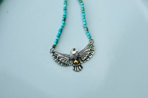 Thunderbird Necklace in Sterling Silver with Turquoise Beads - F