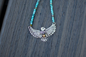 Thunderbird Necklace in Sterling Silver with Turquoise Beads - F
