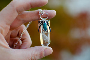 Clear Quartz with Hubei Turquoise Talisman