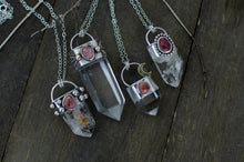 Load image into Gallery viewer, Clear Quartz and Strawberry Quartz Sterling Silver Talisman