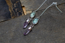 Load image into Gallery viewer, Mint Kyanite and Amethyst Threader Earrings - A