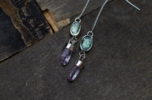 Load image into Gallery viewer, Mint Kyanite and Amethyst Threader Earrings - A