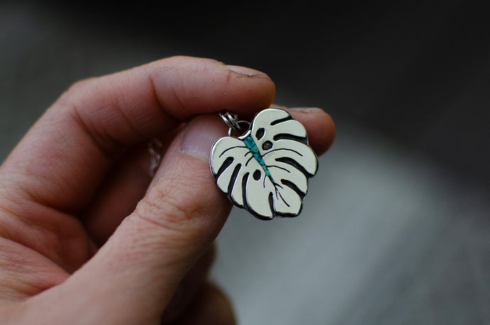Monstera Leaf Pendant with Turquoise Inlay