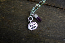 Load image into Gallery viewer, Pumpkin Spooky Necklace with Mini Amethyst Talisman