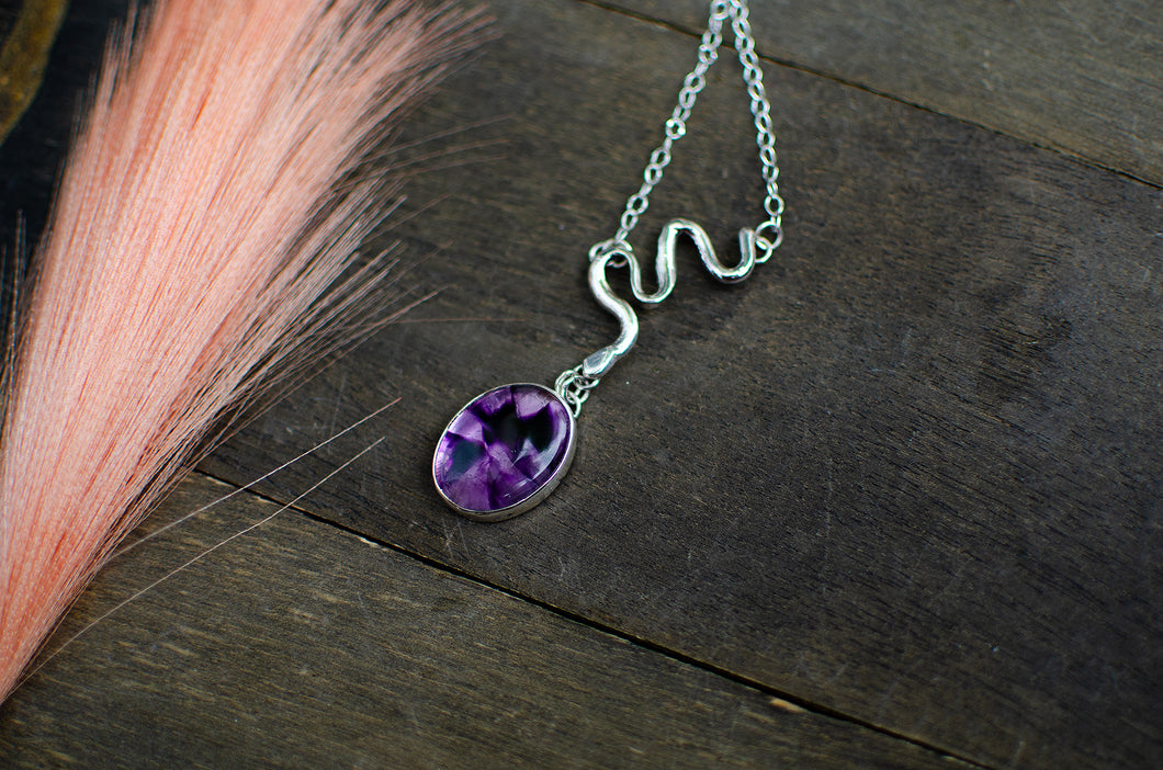 Trapiche Amethyst Necklace Talisman with Snake Design - B