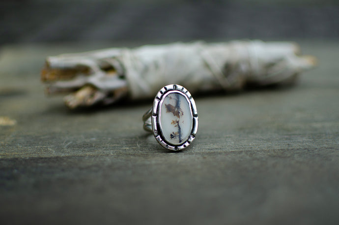 Dendritic Agate Ring in Sterling Silver - Size 9