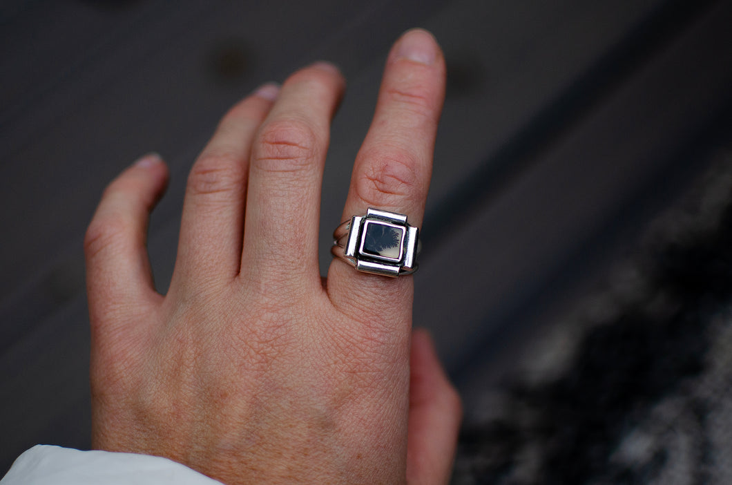 Dendritic Agate Ring in Sterling Silver - Size 7.5