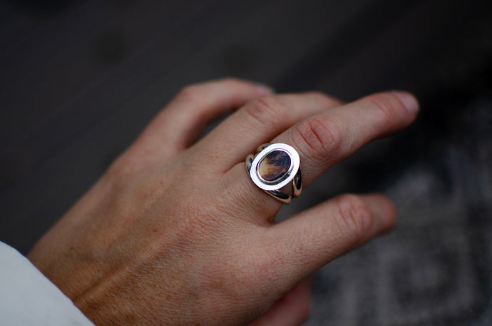 Dendritic Agate Ring in Sterling Silver - Size 6.5