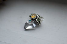 Load image into Gallery viewer, Clear Quartz Pendant with Opal and Turquoise Inlay.