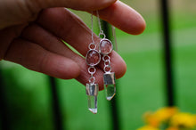 Load image into Gallery viewer, Strawberry Quartz and Clear Quartz Threader Earrings