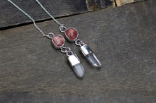 Load image into Gallery viewer, Strawberry Quartz and Clear Quartz Threader Earrings