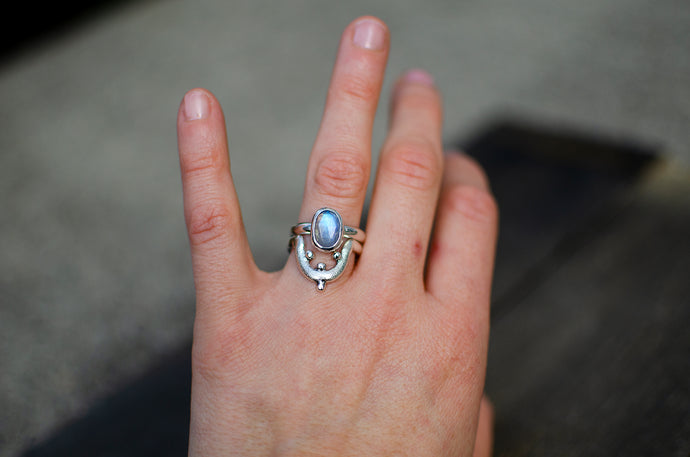 Rainbow Moonstone Ring Set - Size 7 - schilverjewelry