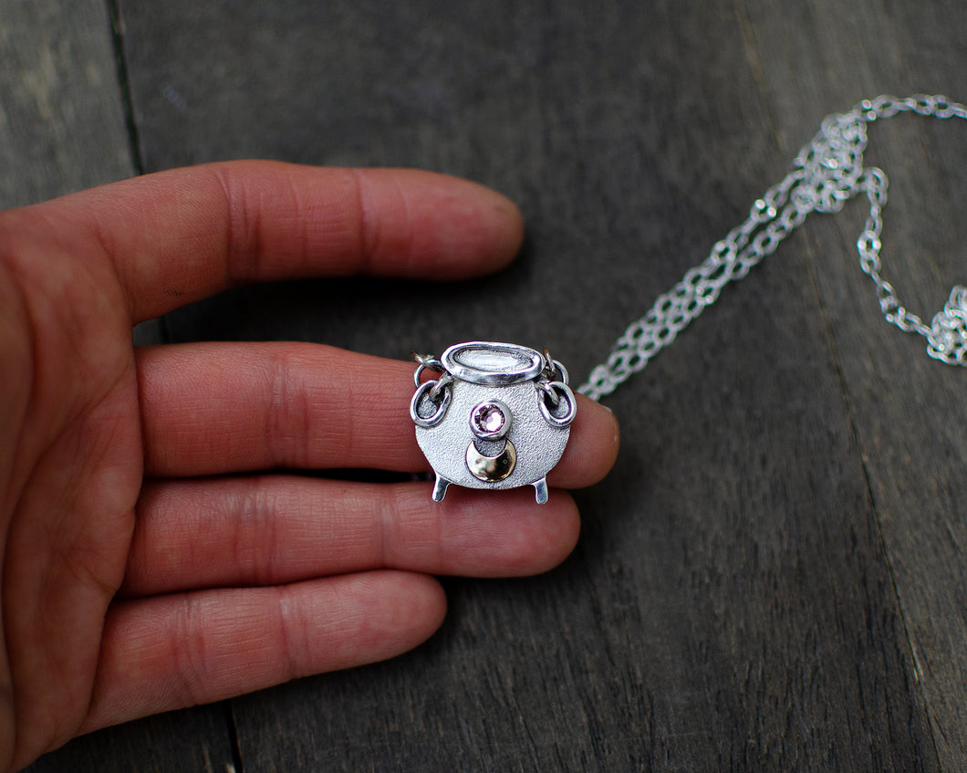 Witchy Cauldron Pendant with Swarovski Crystal - schilverjewelry